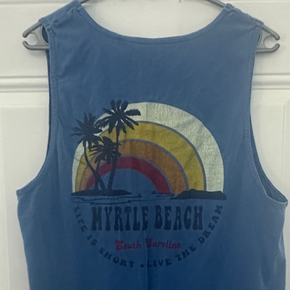 Blue 84 Men's Blue Tank Top with Beach Graphic
